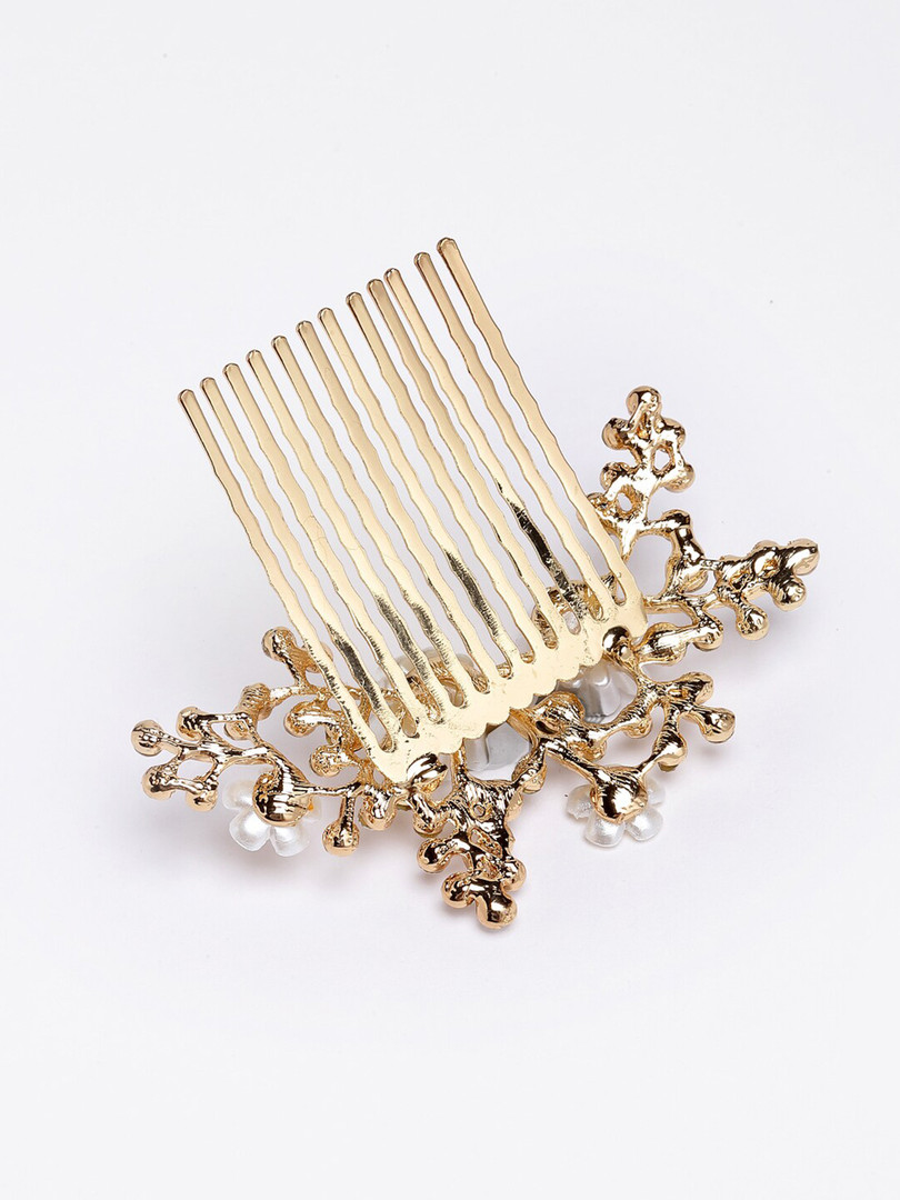 PANASH Women Gold-Toned & White Embellished Comb Pin